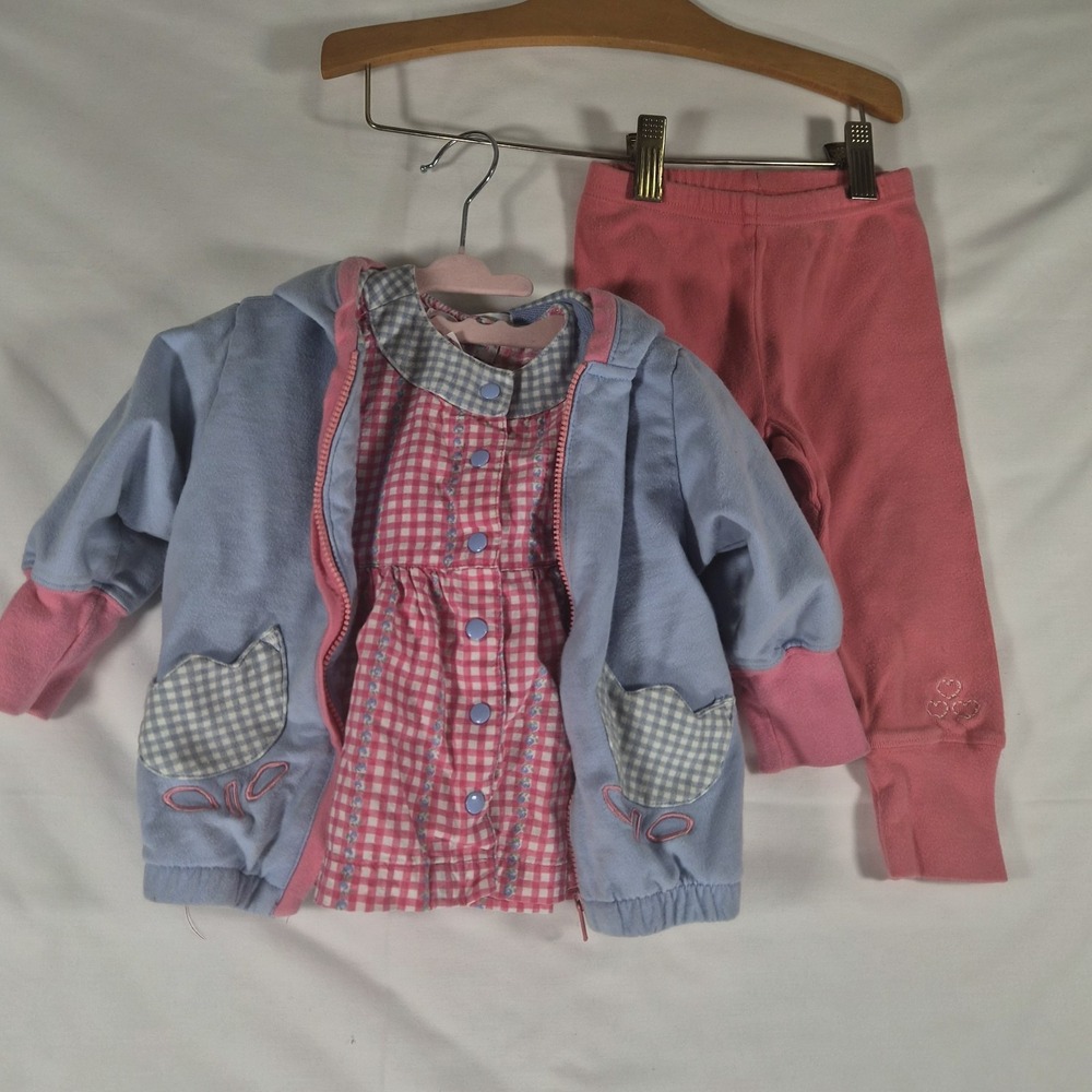 Vintage Gymboree Baby Girl 3 Piece Outfit Set 12 18M Gingham Jacket Top Pants
